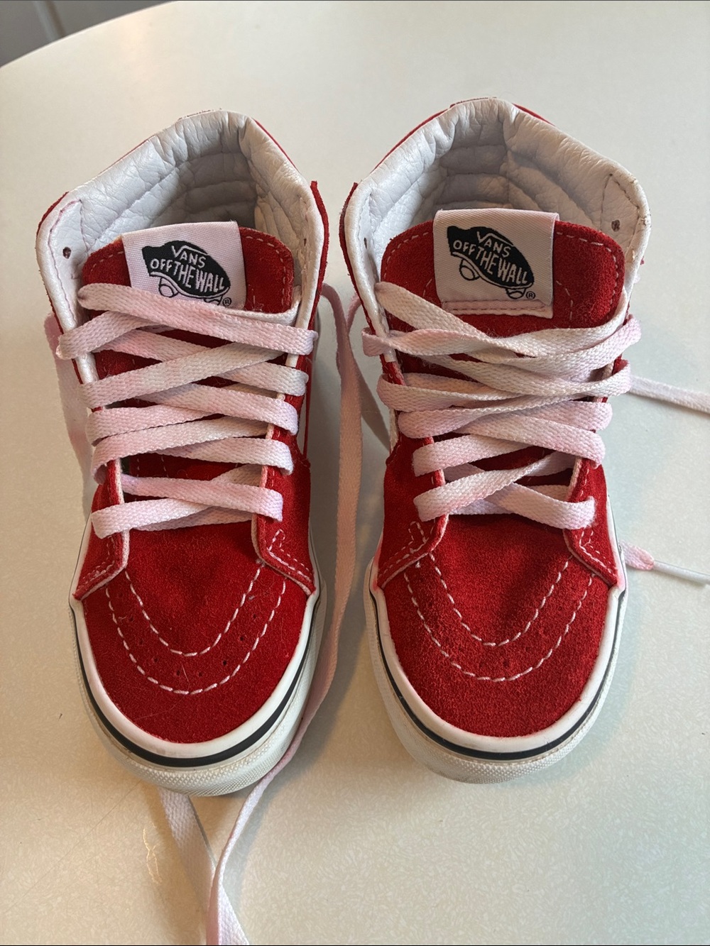 Vans Kids Red High-Top Skate Sneakers with White Laces. Worn once (washed)